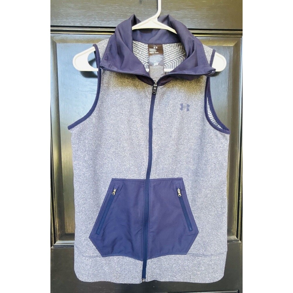 Under Armour ColdGear Full Zip Fleece Vest Women’s Small Gray Navy Blue